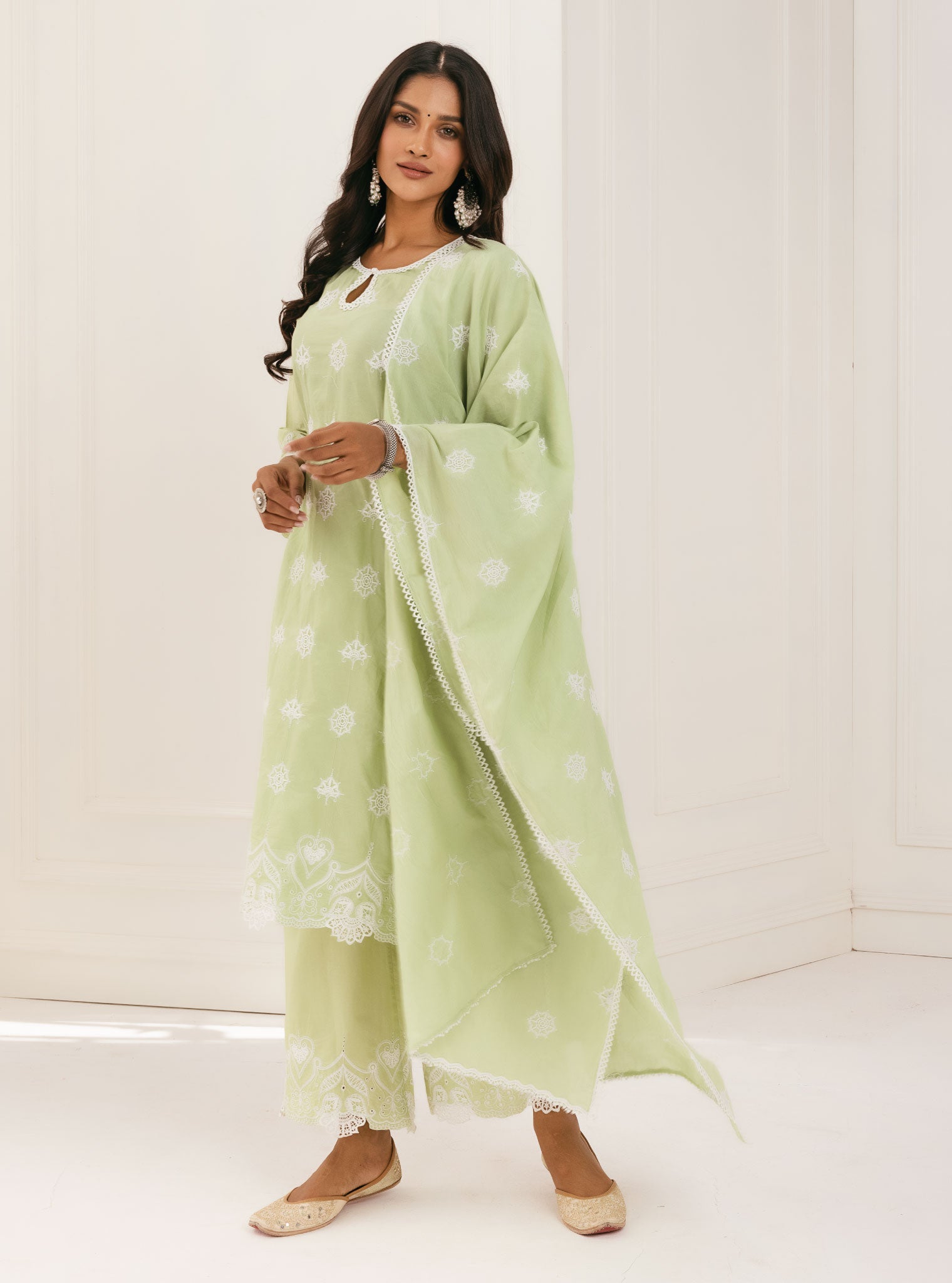 Mulmul Cotton Tia Green Kurta