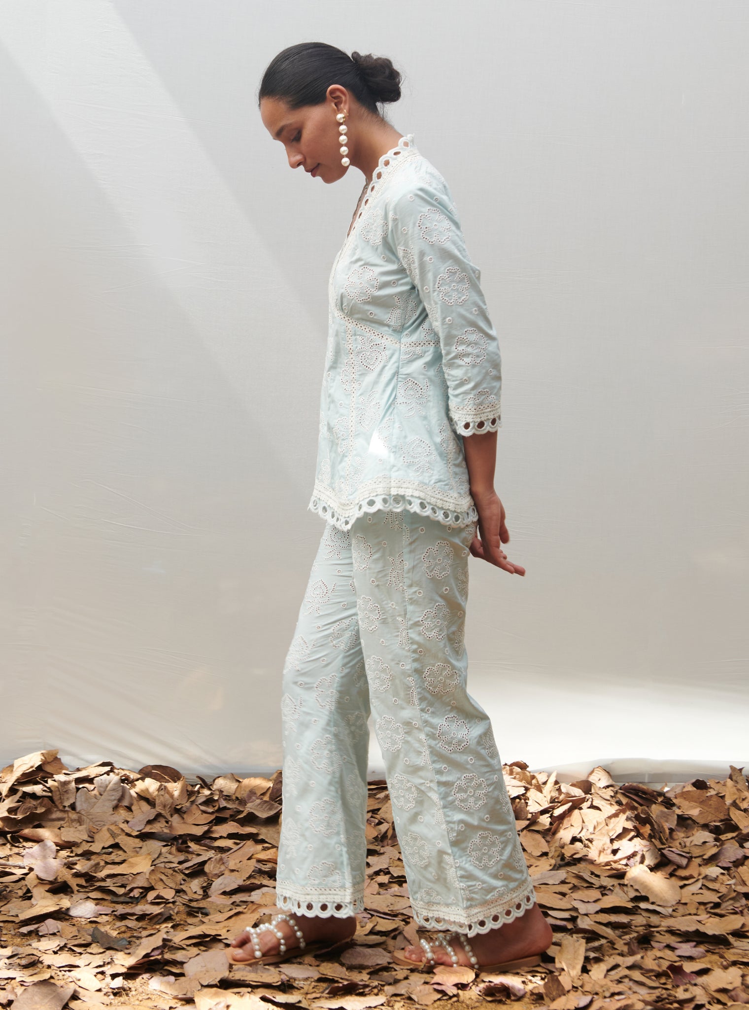 Mulmul Cotton Torenia Blue Top With Mulmul Cotton Torenia Blue Pant