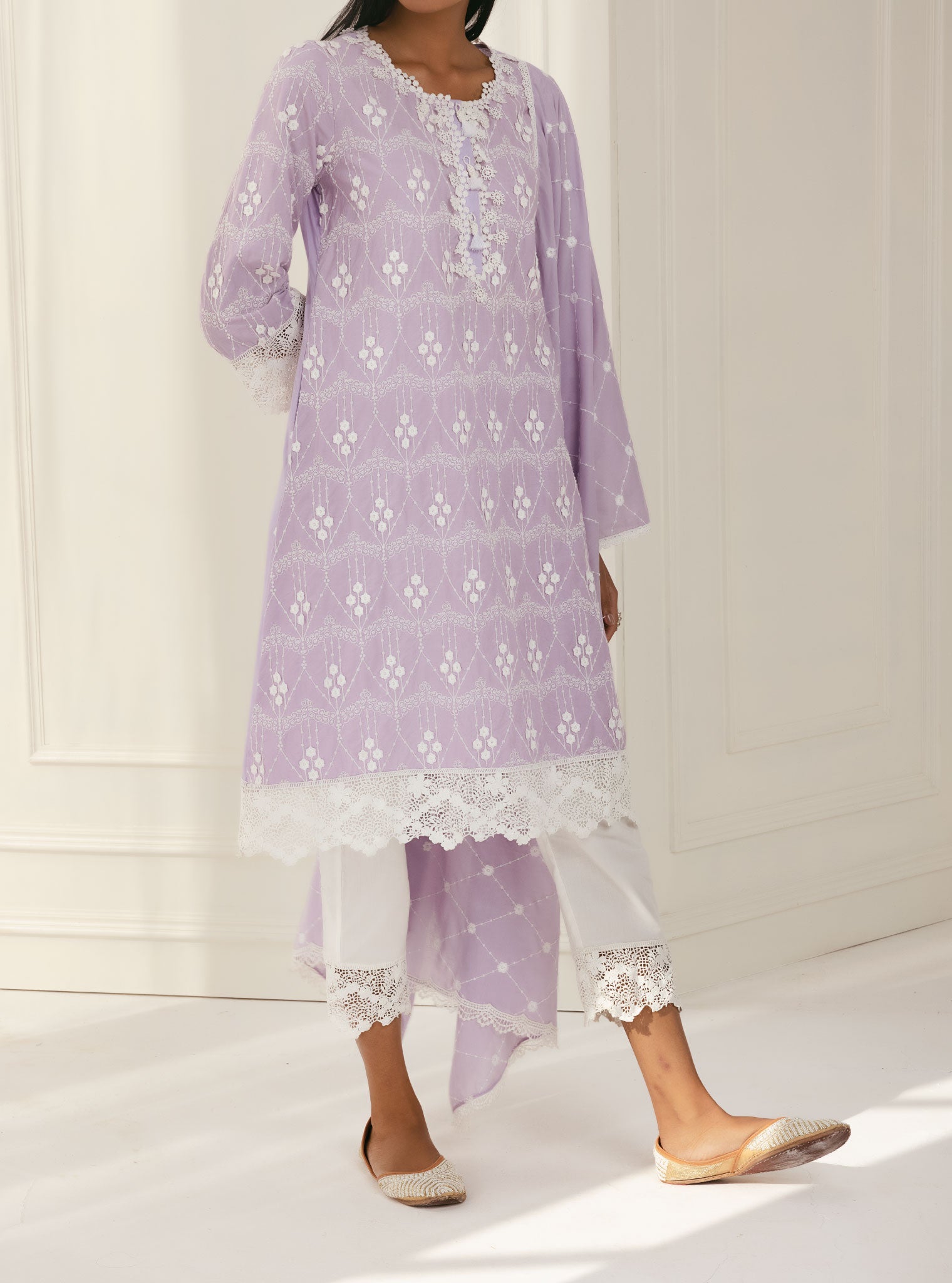 Mulmul Cotton Tirchy Lilac Kurta