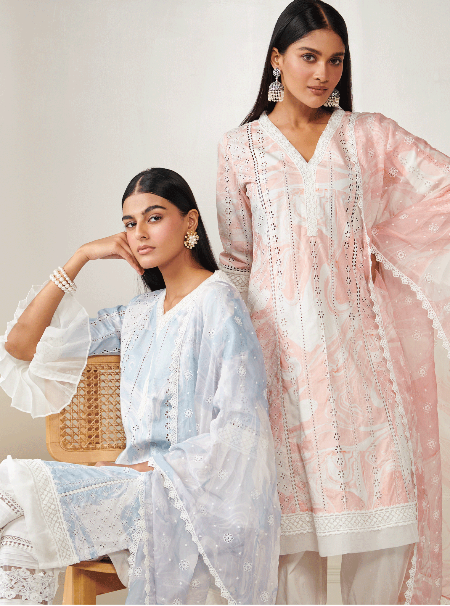 Mulmul Cotton Ollin Pink Kurta With Mulmul Cotton Harem White Pant