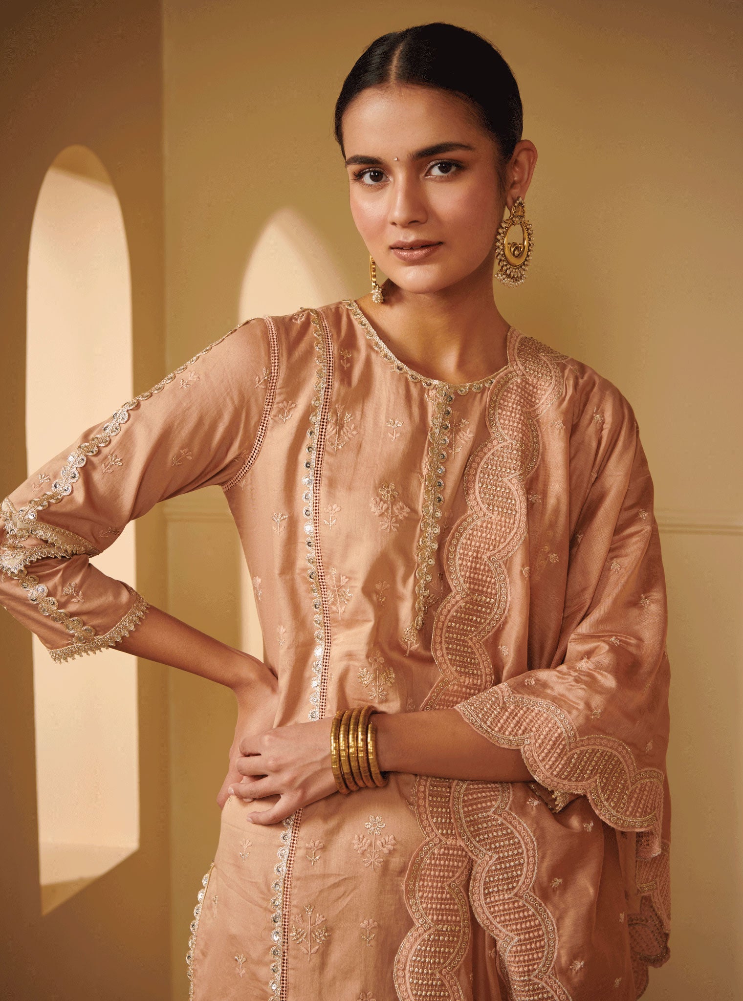 Mulmul Pima Satin Kaveri Brown Kurta With Kaveri Brown Pant