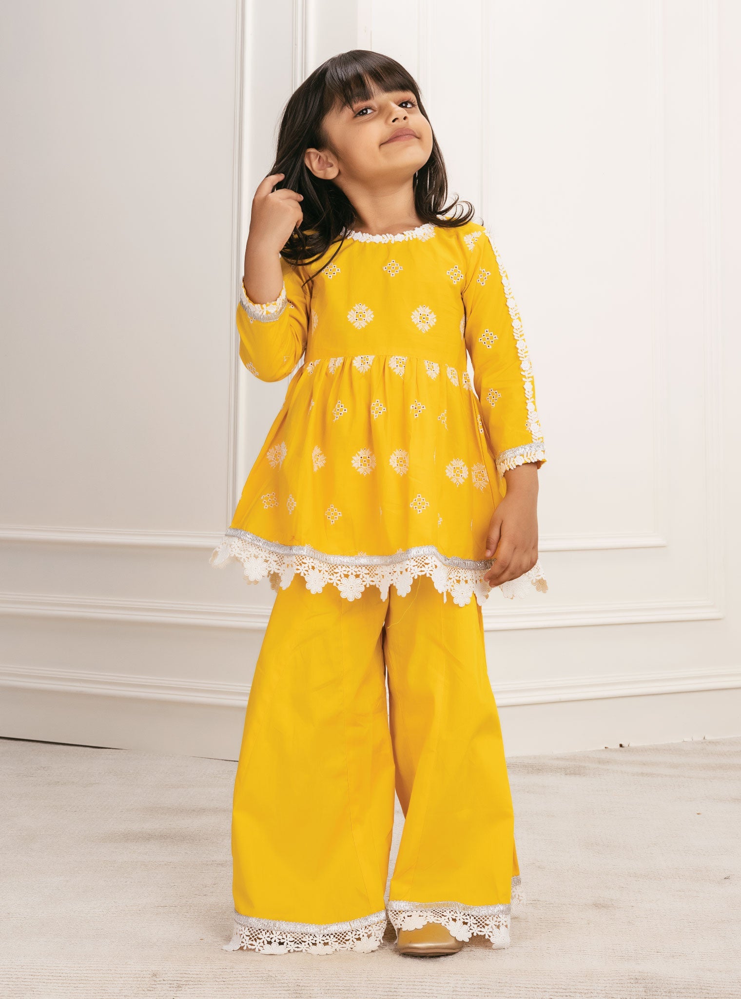 Mulmul Cotton Jolie Mango Kurta With Jolie Mango Sharara