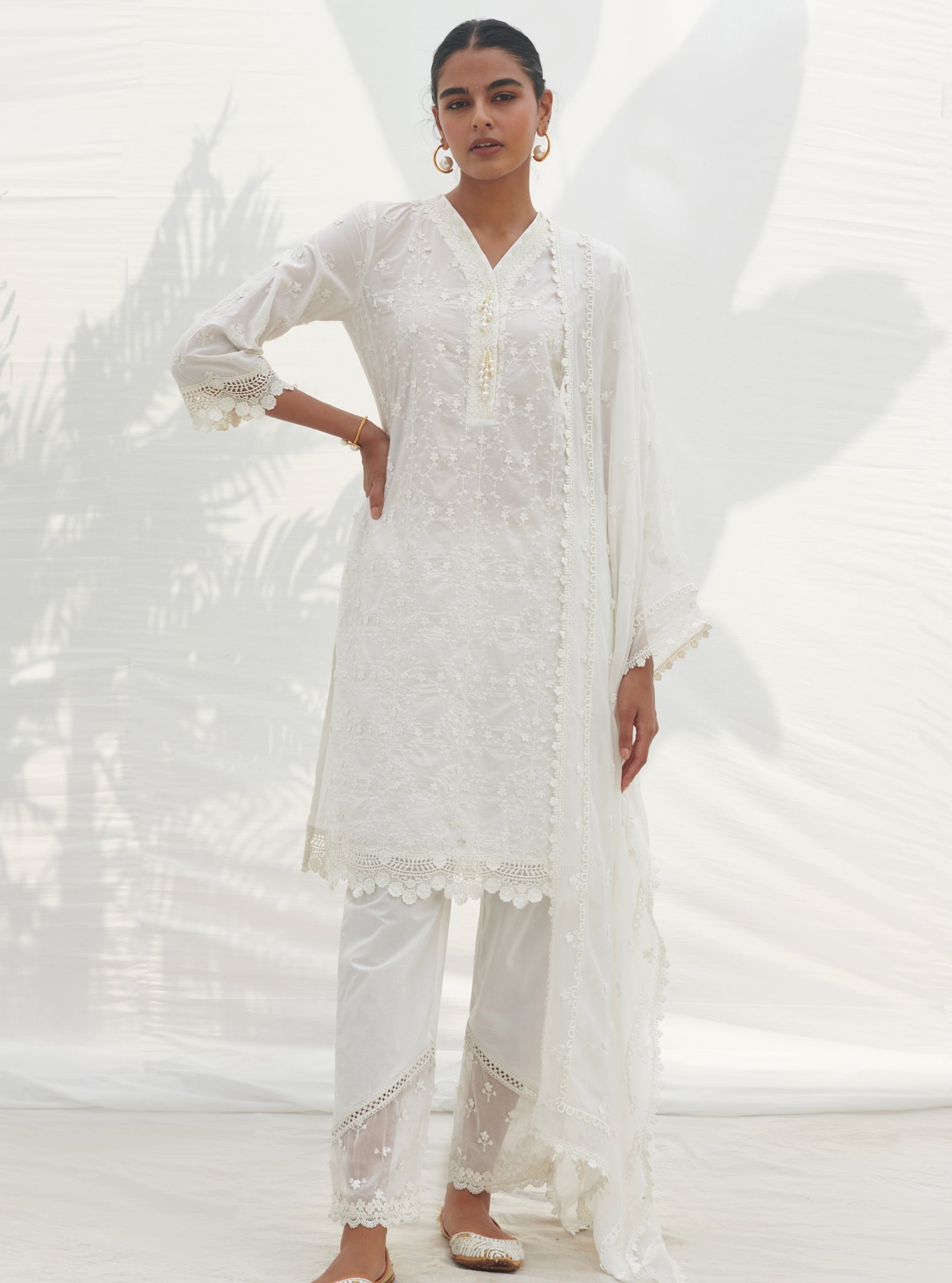 Mulmul Cotton Veliena White kurta