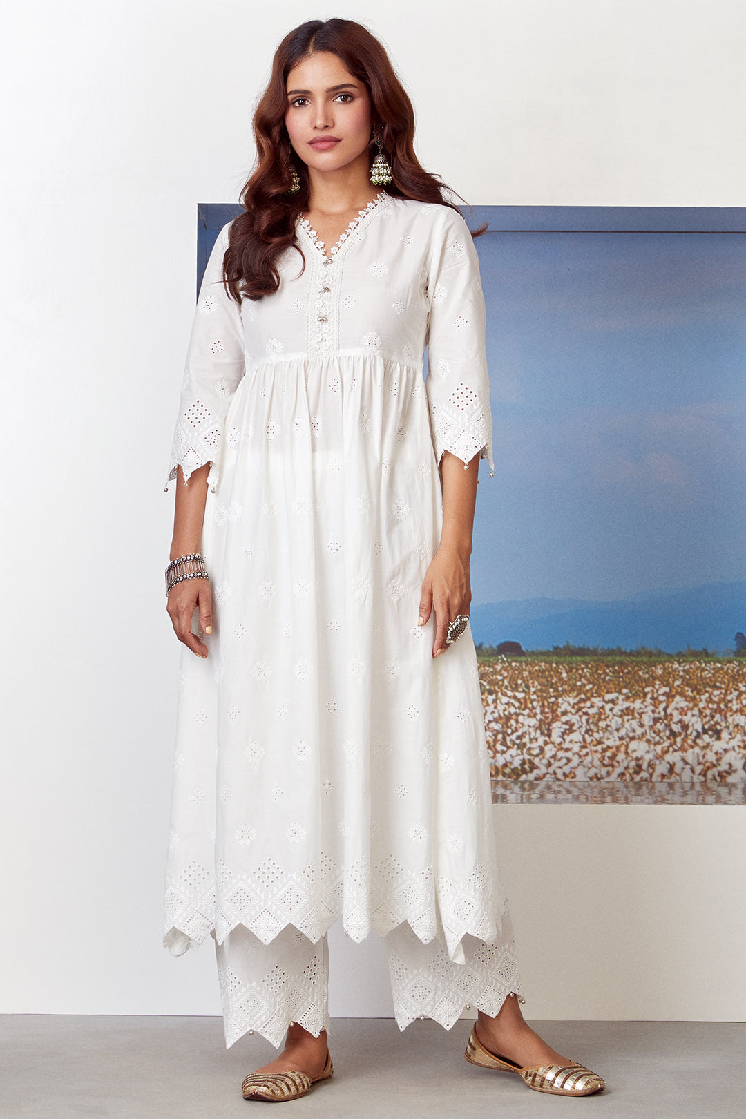 Mulmul Cotton Warm Glow Kurta with Warm Glow Palazzo