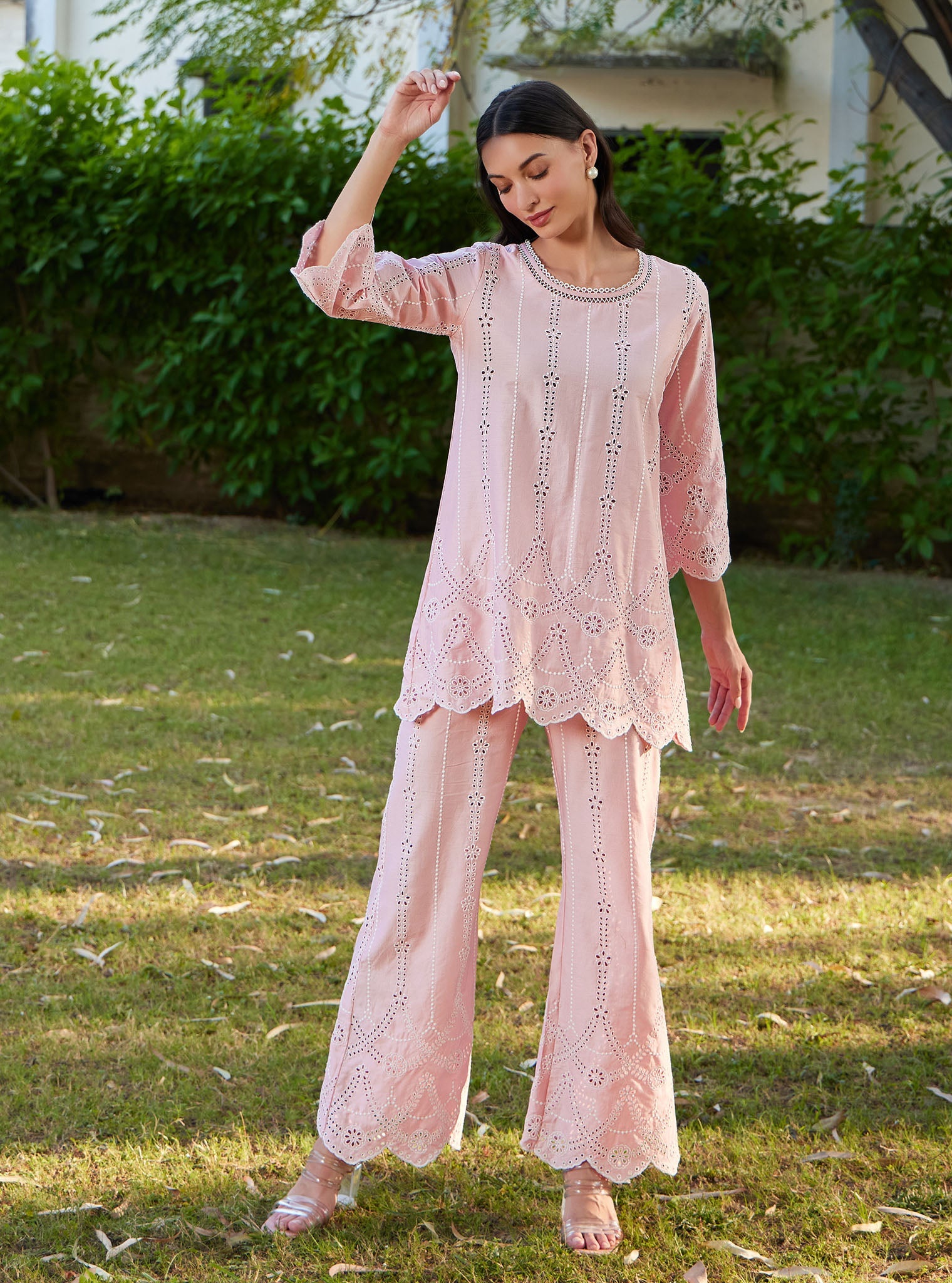 Mulmul Pima Athena Pink Top with Mulmul Pima Athena Pink Pant