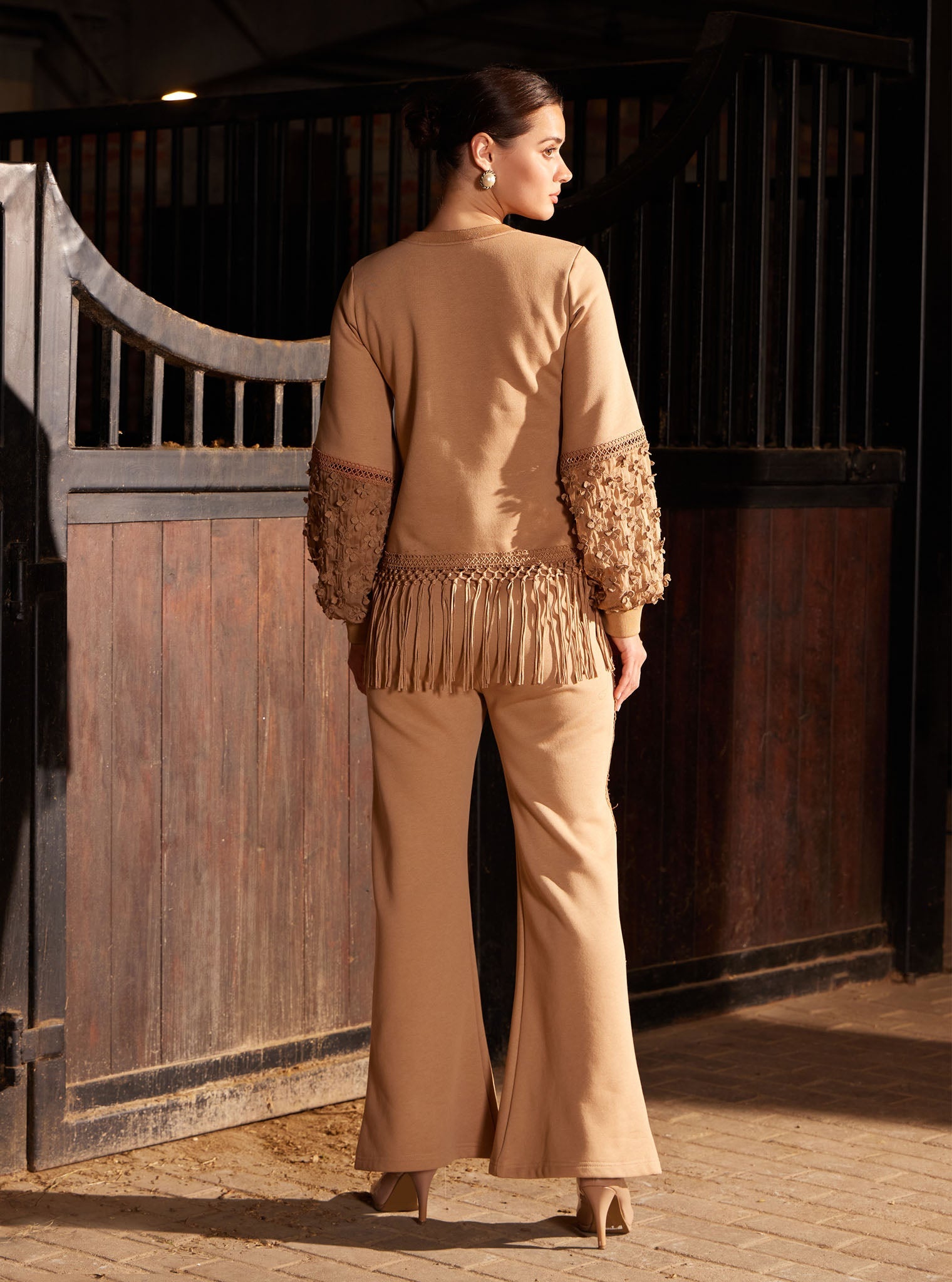 Mulmul Fleece Althea Beige Top with Mulmul Fleece Circe Beige Pant