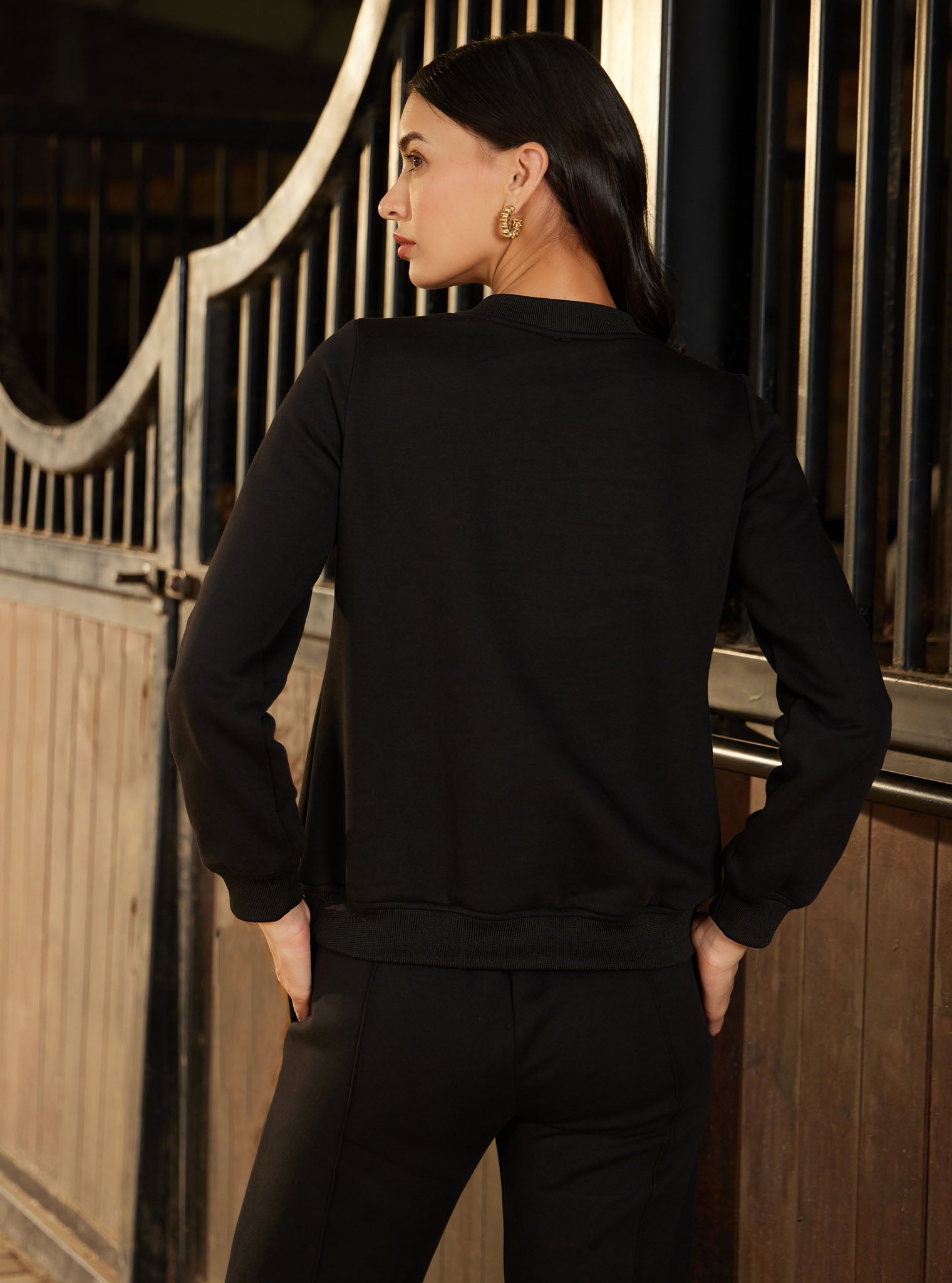 Mulmul Fleece Nesoi Black Top with Mulmul Fleece Nesoi Black Pant