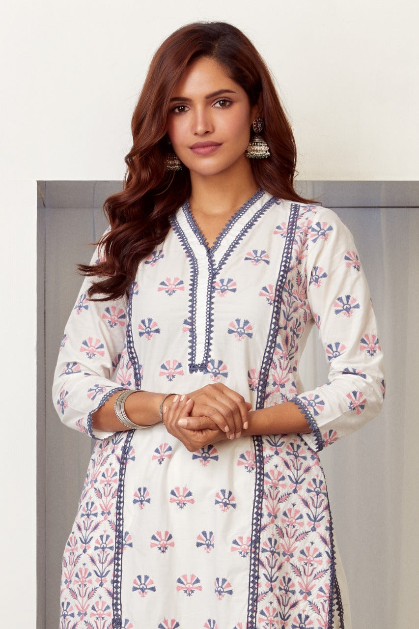 Mulmul Cotton Caprice Kurta With Caprice Pant