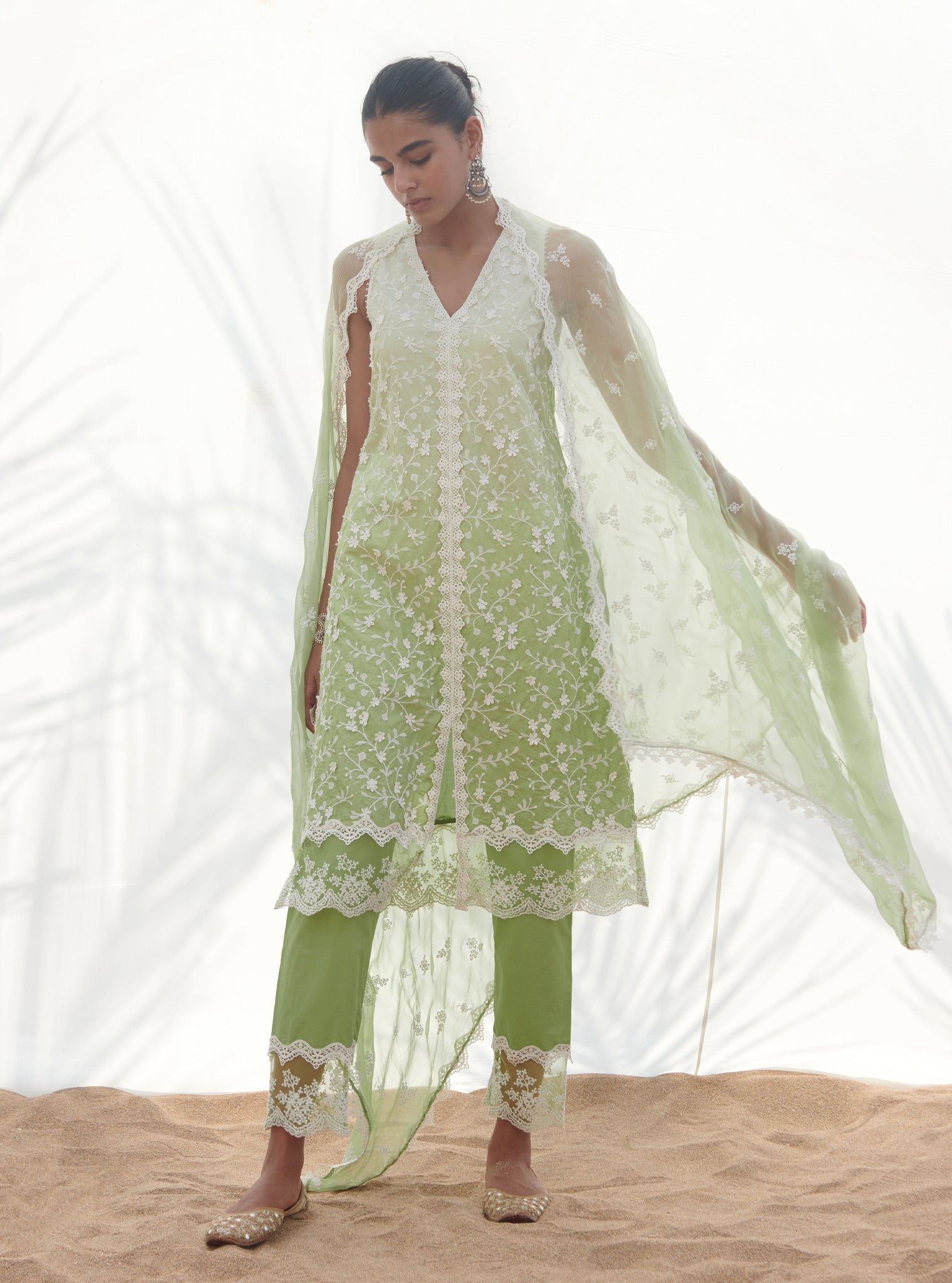 Mulmul Cotton Zuari Green Kurta With Zuari Green Pant