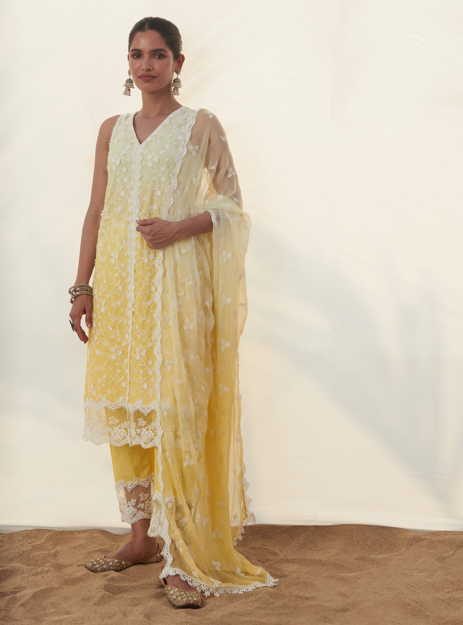 Mulmul Cotton Zuari Yellow Kurta With Zuari Yellow Pant