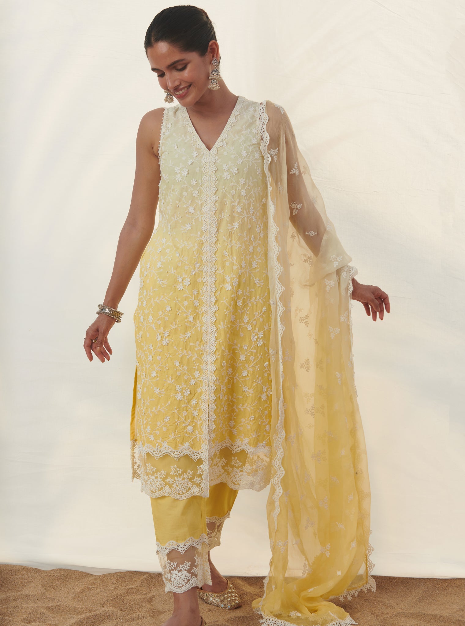 Mulmul Cotton Zuari Yellow Kurta With Zuari Yellow Pant