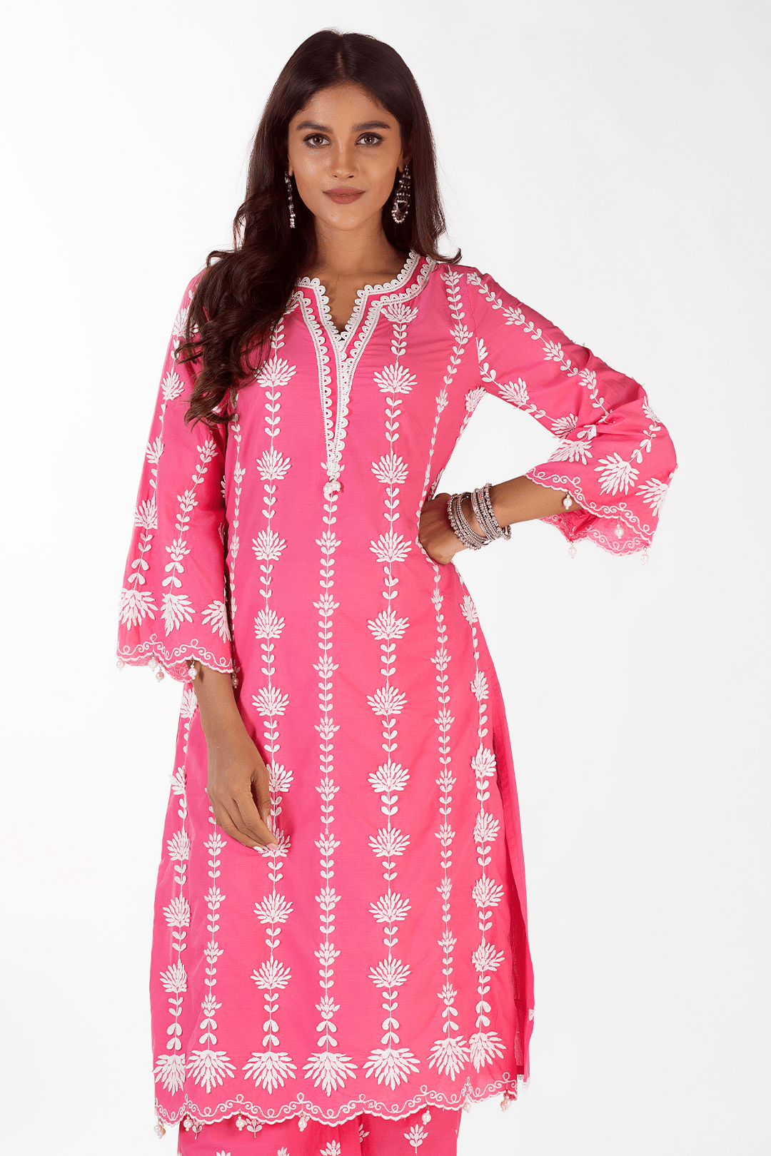 Mulmul Cotton Zaira Fuchsia Kurta With Zaira Fuchsia Palazzo