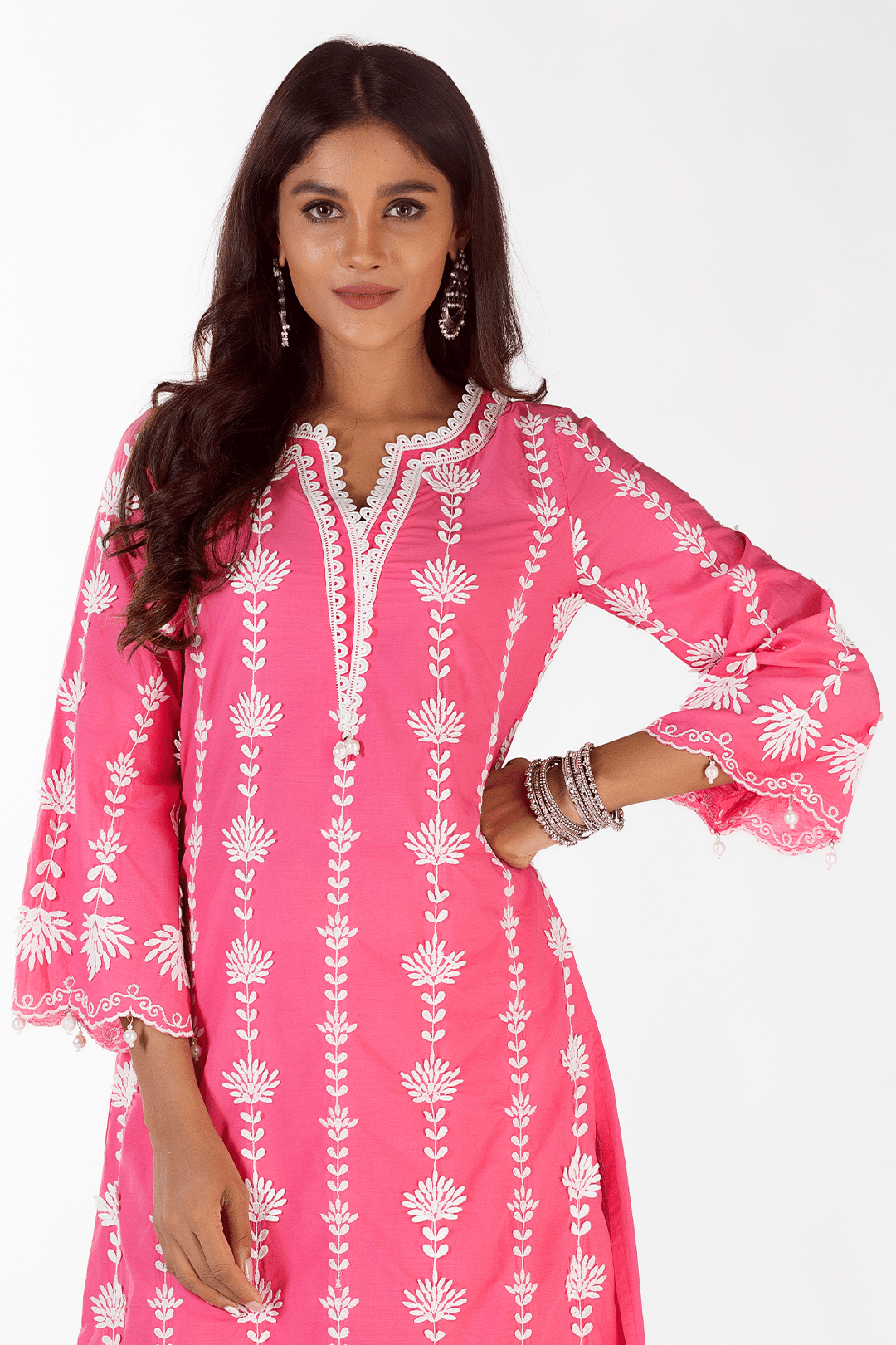 Mulmul Cotton Zaira Fuchsia Kurta With Zaira Fuchsia Palazzo