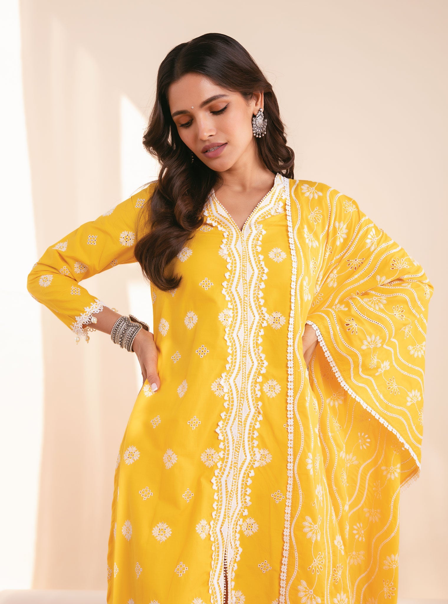 Mulmul Cotton Audrey Mango Kurta With Audrey Mango Palazzo