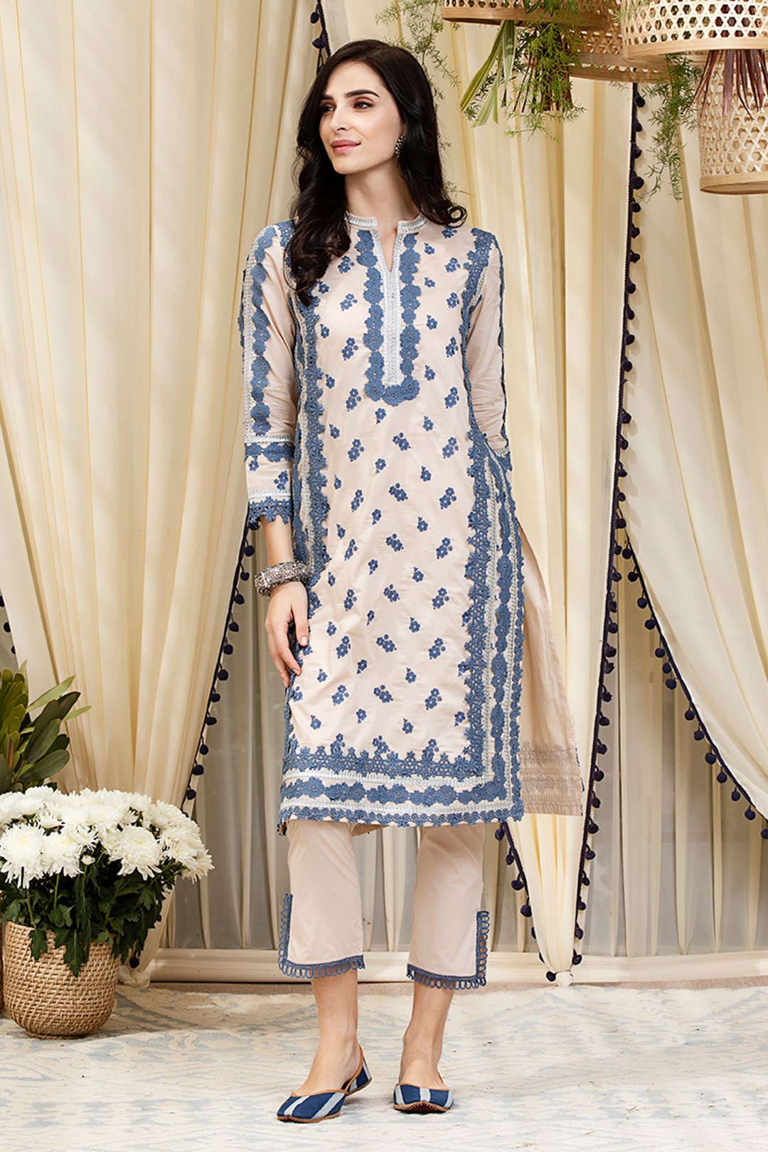 Mulmul Cotton Daniella Kurta With Slit Pants