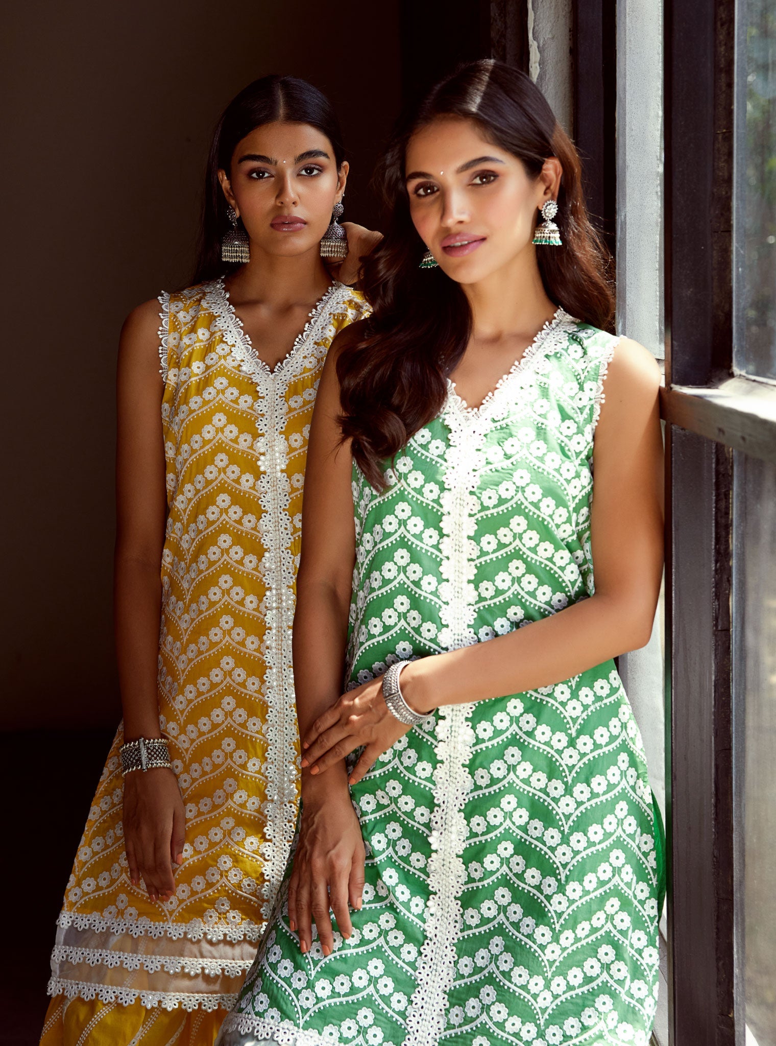 Mulmul Cotton Gabriella Green Kurta With Gabriella Green Garara