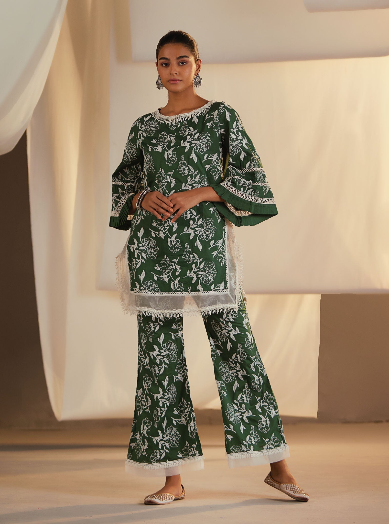 Mulmul Cotton Hydrangea Kurta With Mulmul Hydrangea Pyajama