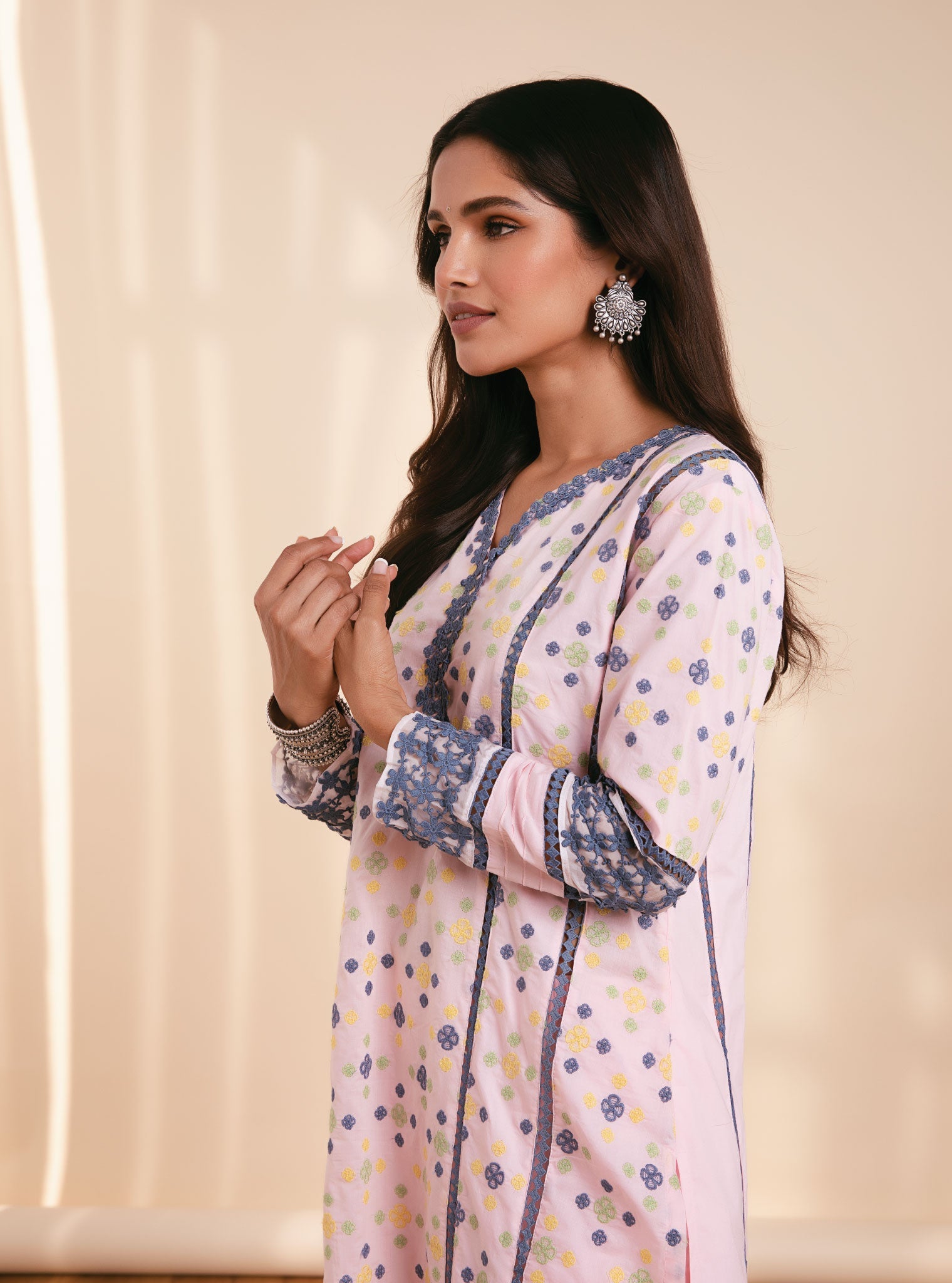 Mulmul Cotton Layla Pink Kurta With Layla Pink Pant