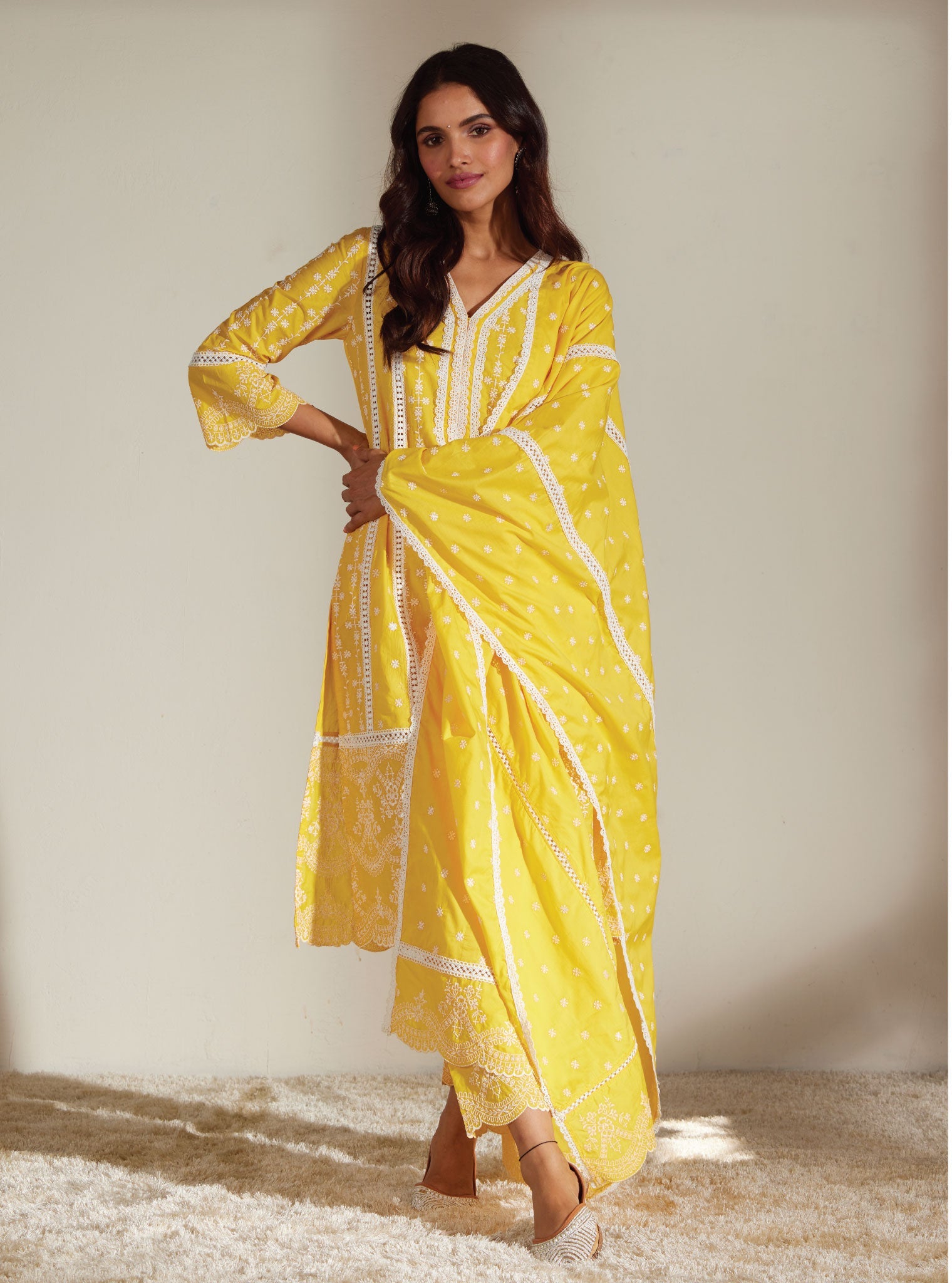 Mulmul Cotton Melanie Mango Kurta With Melanie Mango Pant