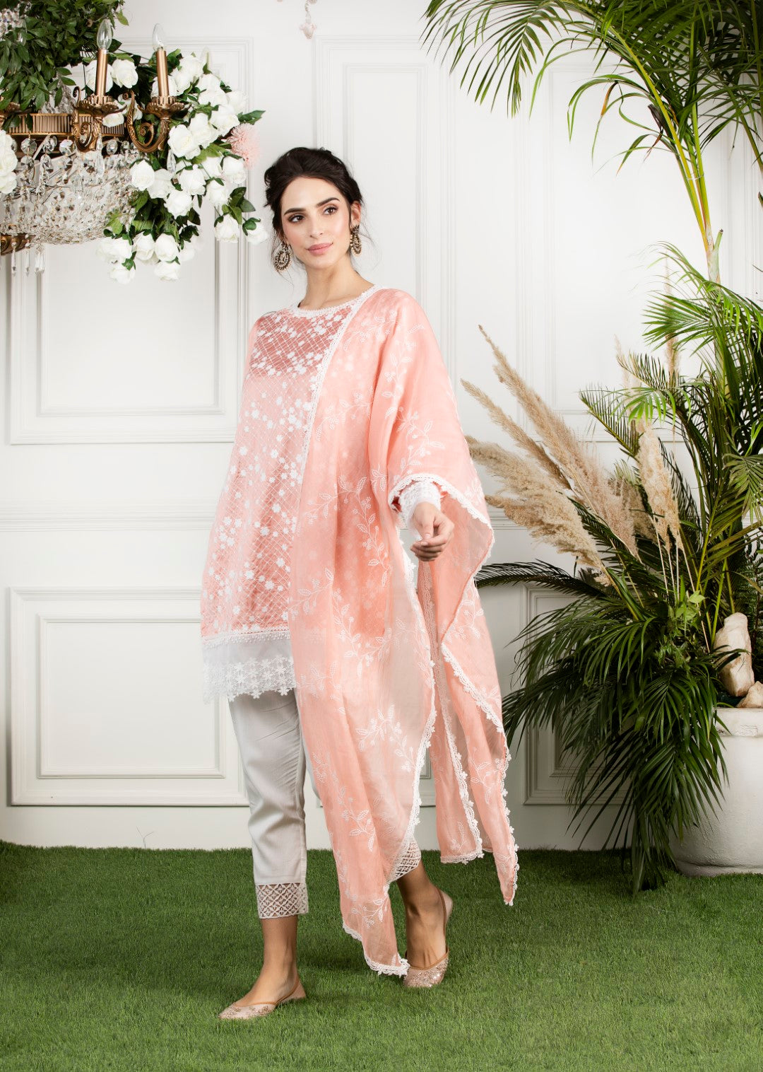 Mulmul Mimosa Kurta With White Fern Pyjamas