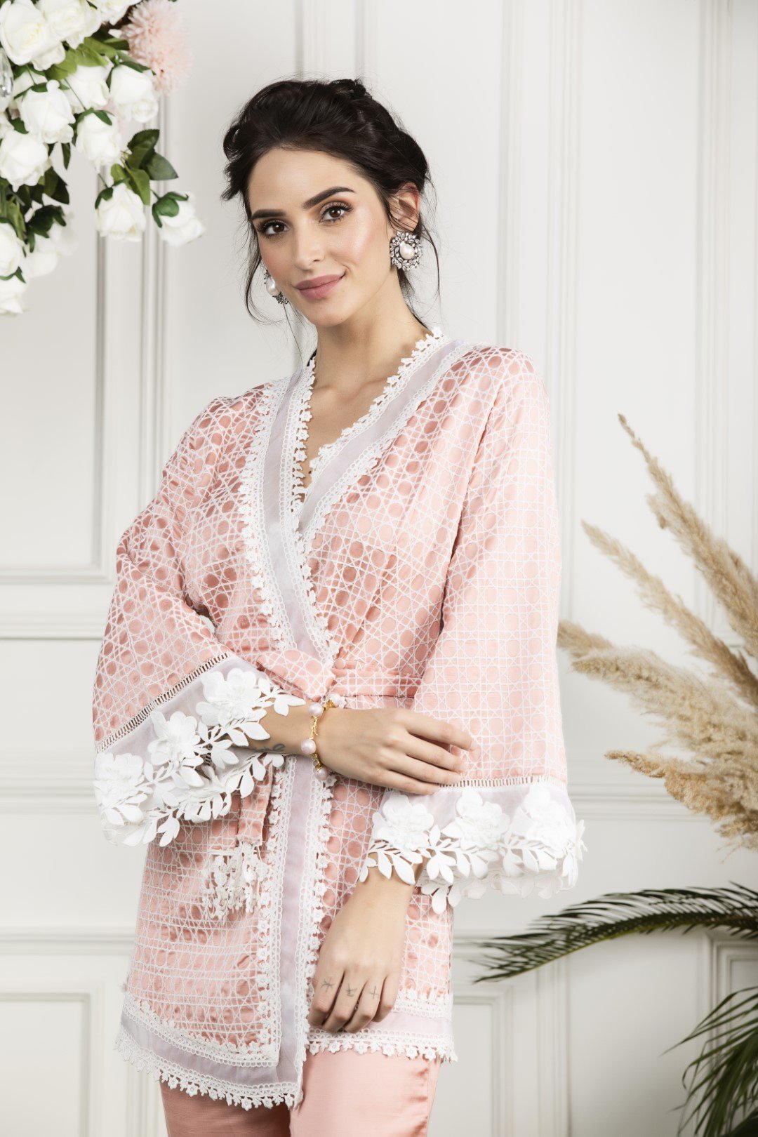 Mulmul Hibiscus Kimono With Pink Hibiscus pyajamas