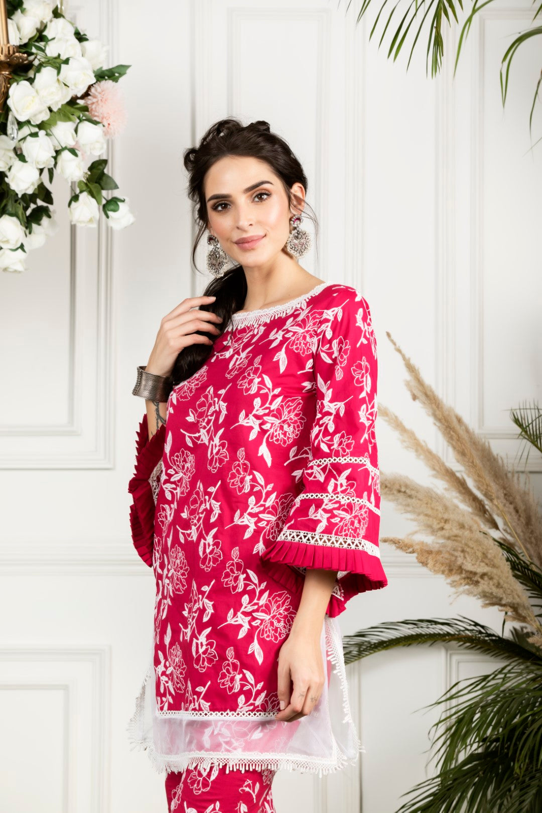 Mulmul Cotton Hydrangea Kurta With Mulmul Hydrangea Pyajama