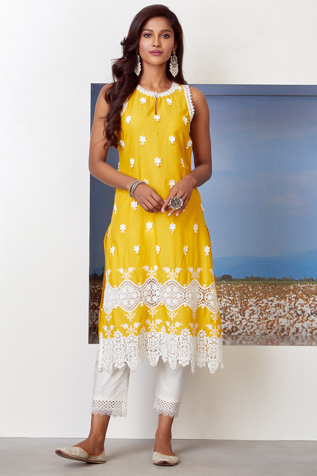 Mulmul Cotton Paradise Mango Kurta