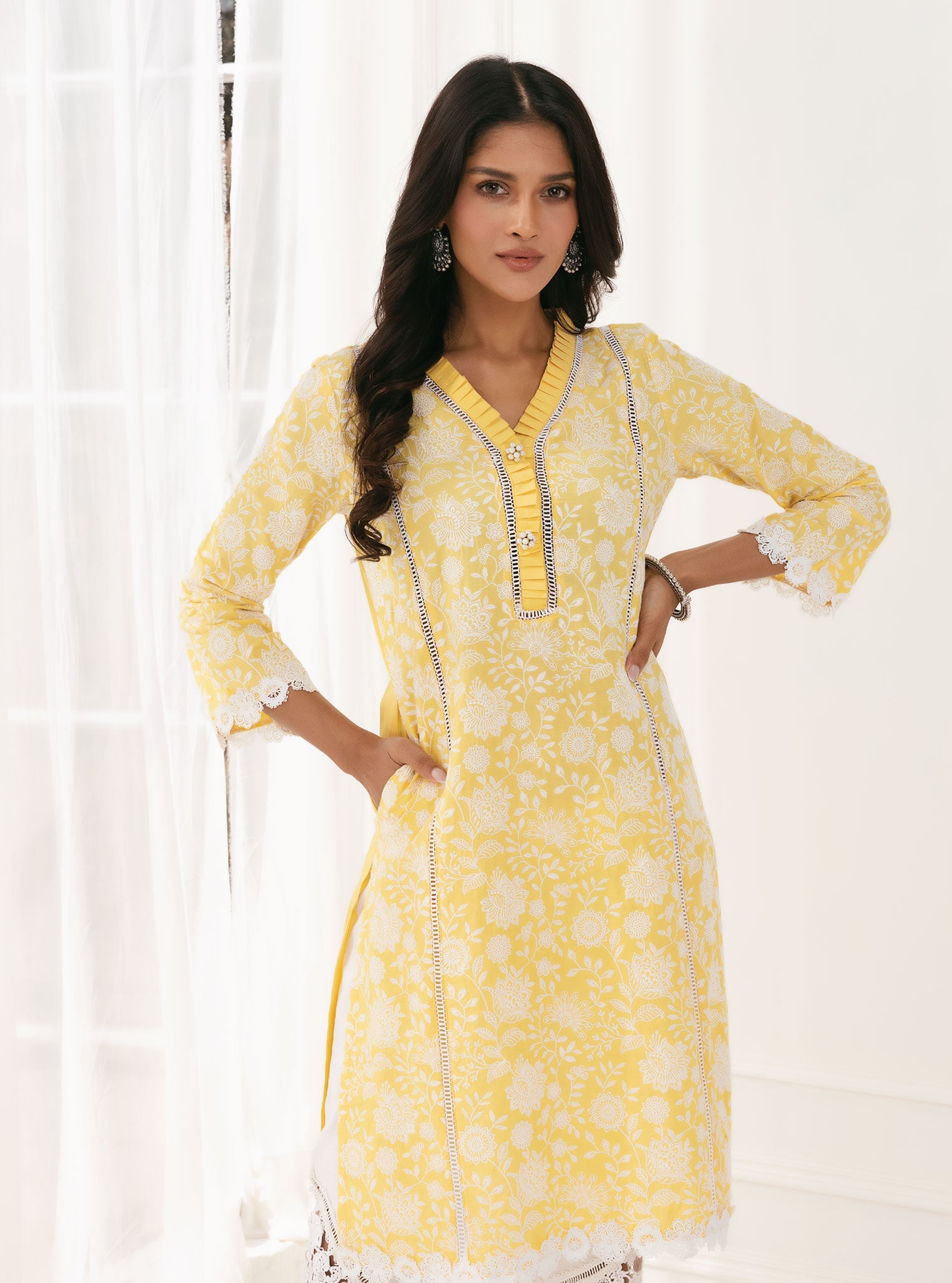 Mulmul Cotton Syari Yellow Kurta