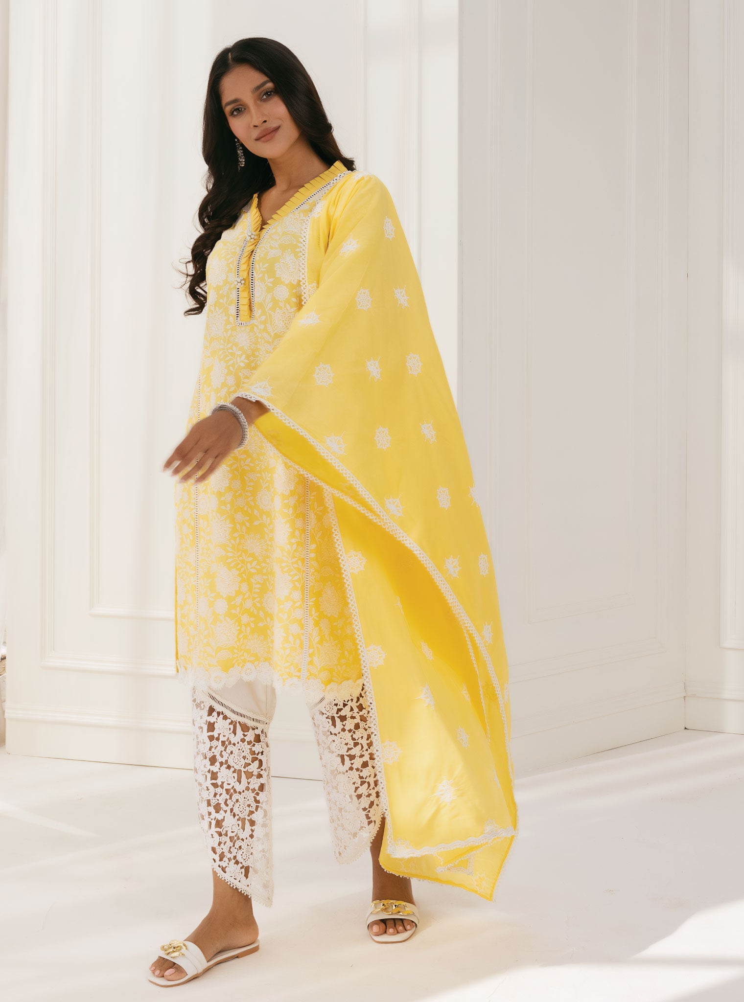 Mulmul Cotton Syari Yellow Kurta