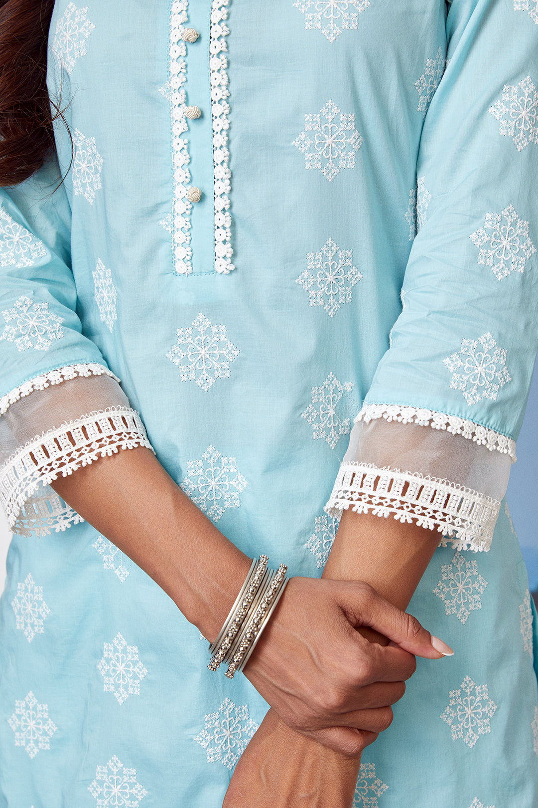 Mulmul Cotton Snow Flake Kurta With Snow Flake Palazzo