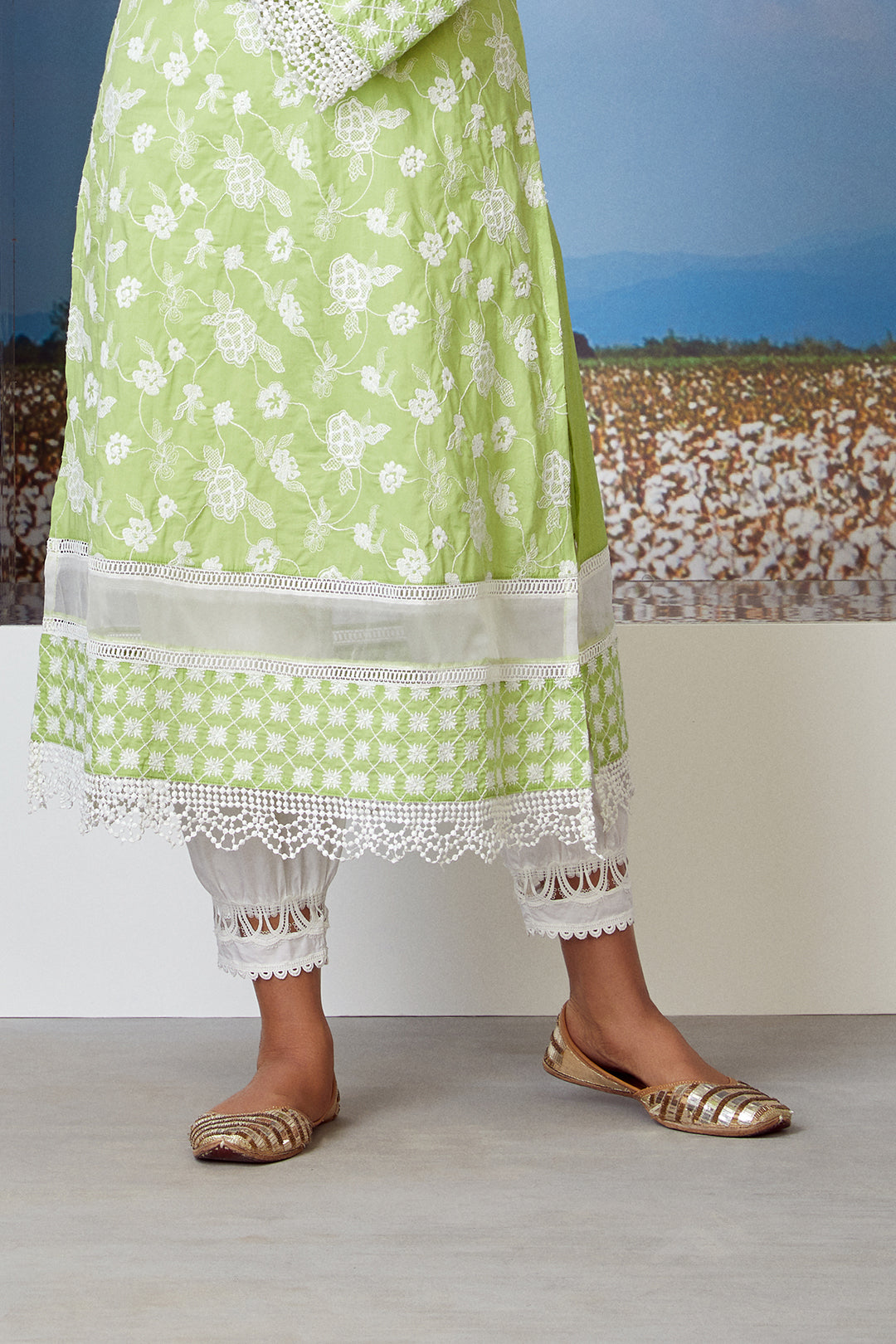 Mulmul Cotton Sonet Lime Green Kurta