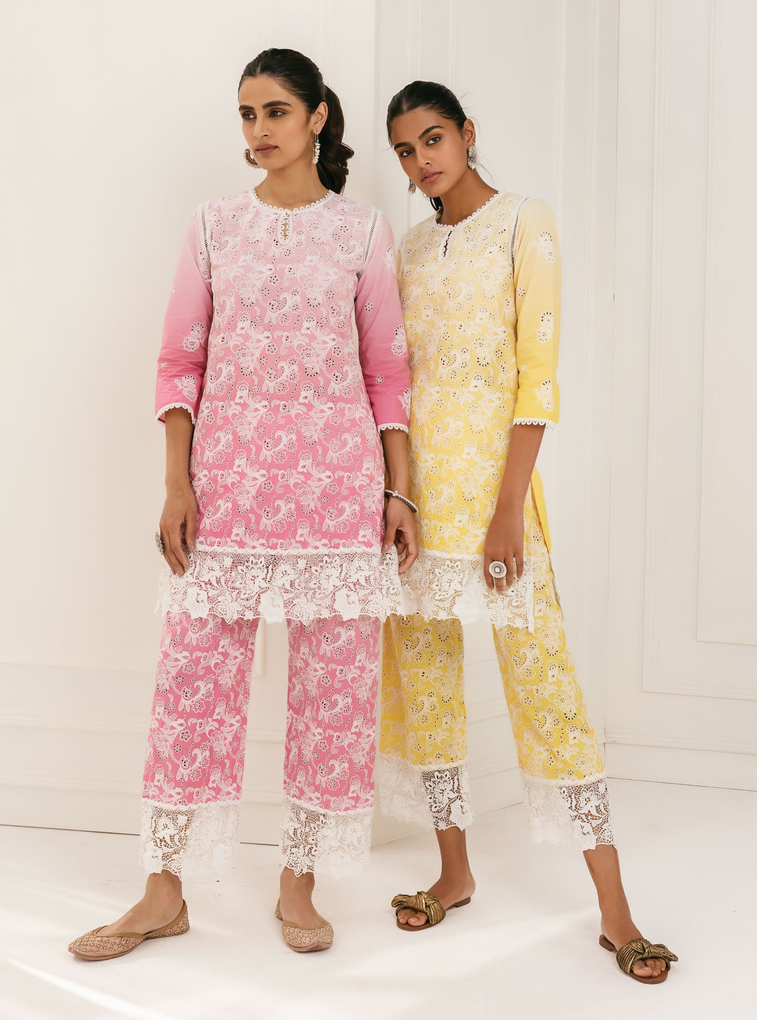 Mulmul Cotton Tista Yellow Kurta With Tista Yellow Palazzo