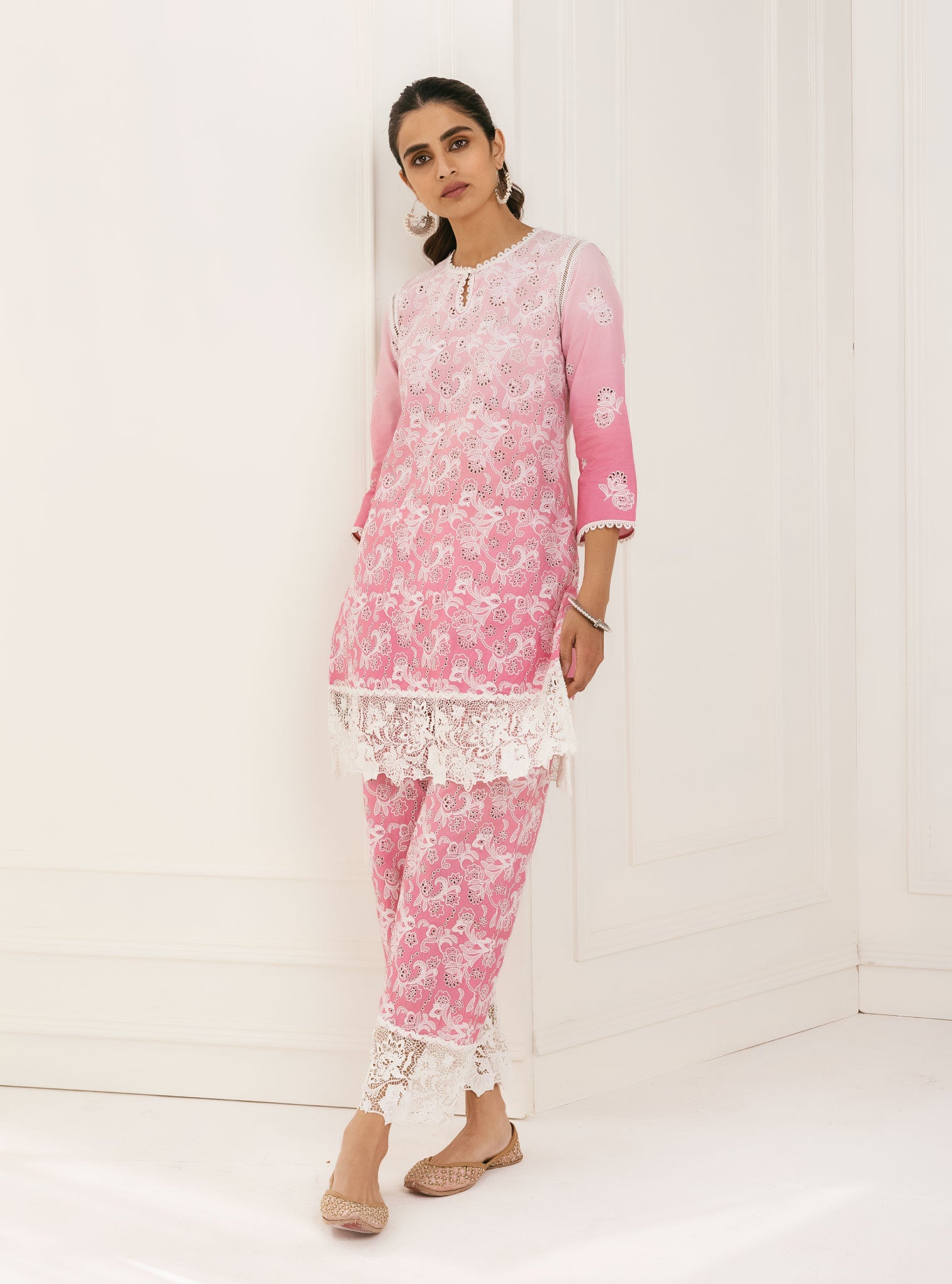 Mulmul Cotton Tista Pink Kurta With Tista Pink Palazzo