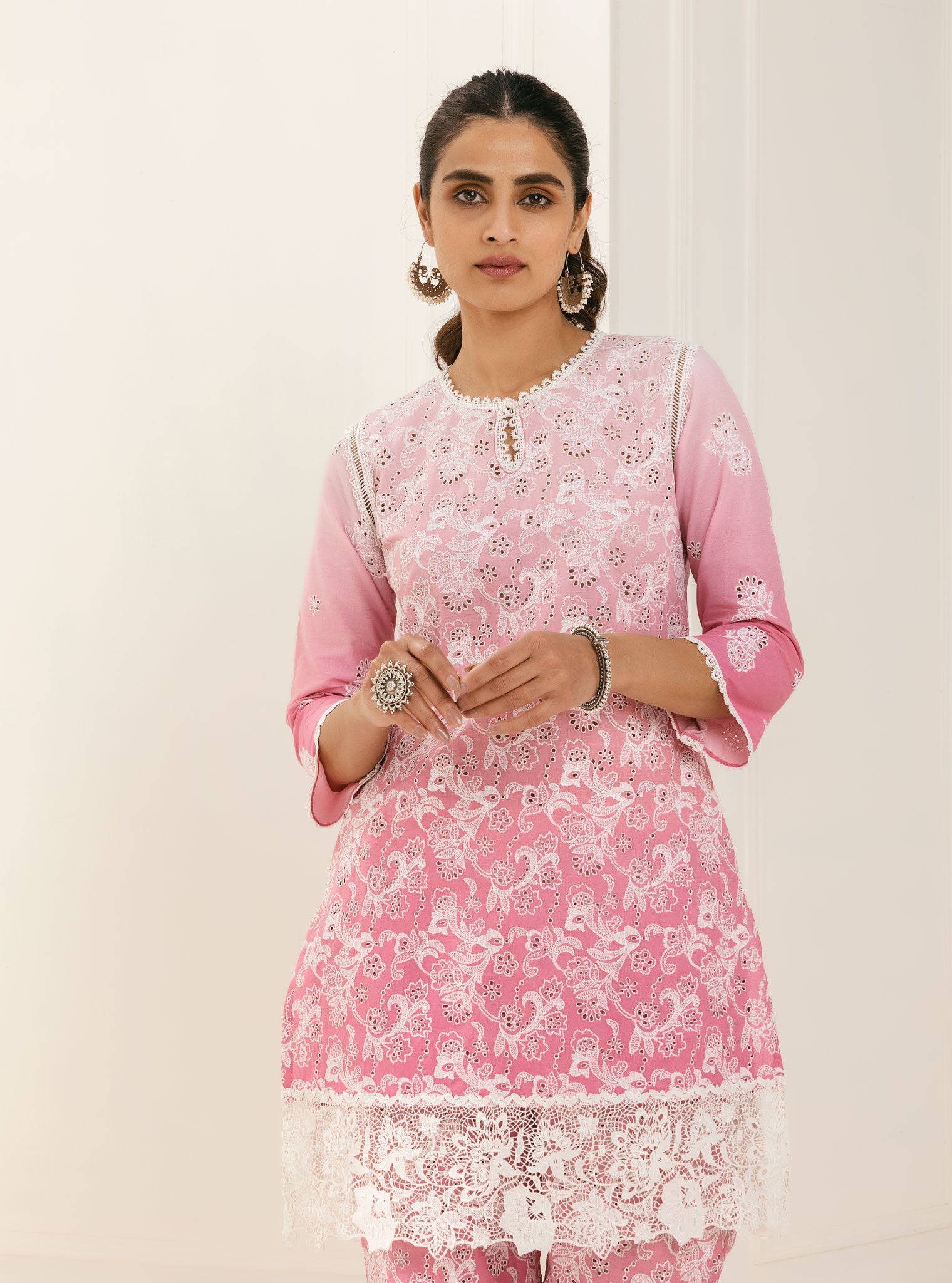 Mulmul Cotton Tista Pink Kurta With Tista Pink Palazzo