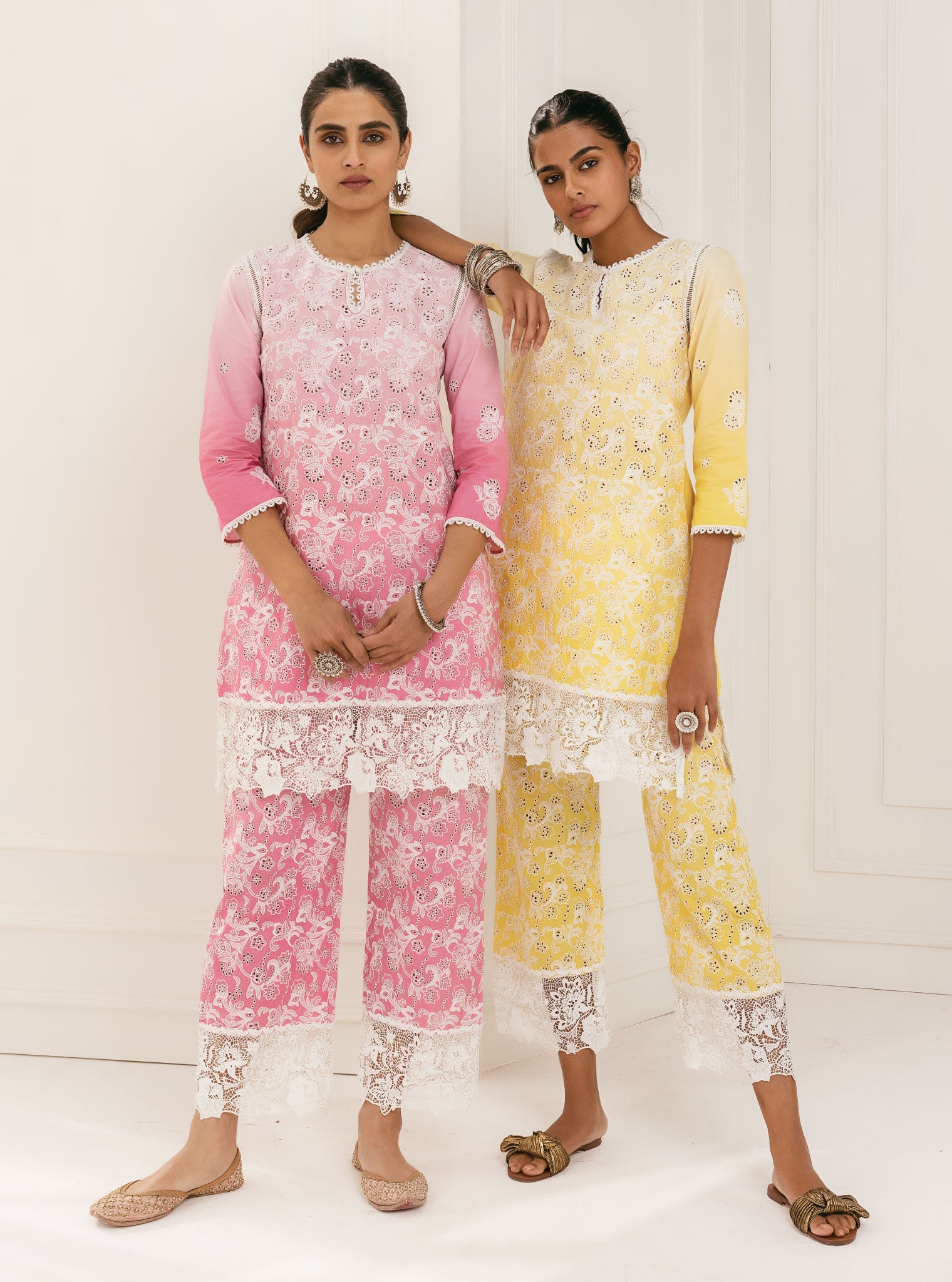 Mulmul Cotton Tista Yellow Kurta With Tista Yellow Palazzo