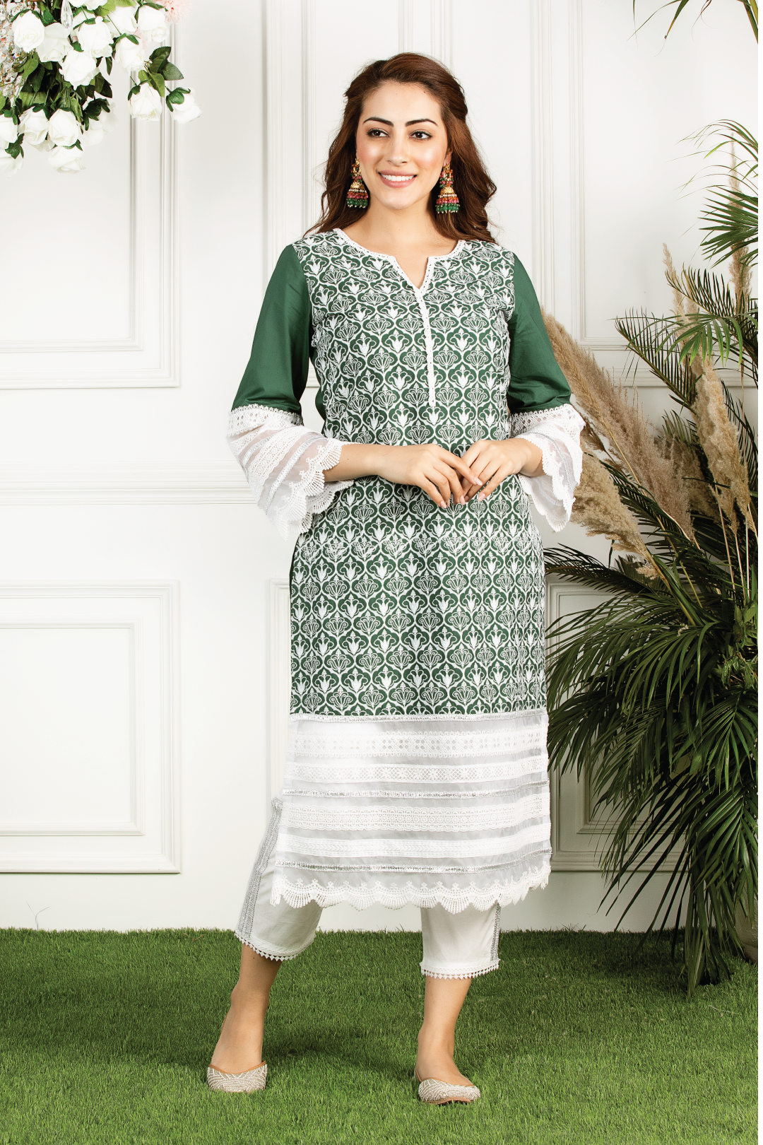 Mulmul Cotton Veronica Kurta With Mulmul Gota Stripe Pyajamas